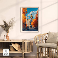 Madrid Travel Print showcasing an autumn scene in the vibrant city of Madrid, perfect for Spanish wall art.