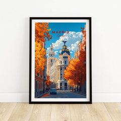 Madrid Travel Print showcasing vibrant autumn colors and iconic architecture of Madrid