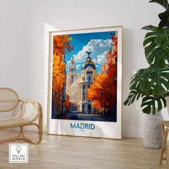 Madrid Wall Art Print showcasing vibrant autumn colors and iconic city architecture.