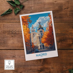 Madrid Wall Art Print showcasing vibrant architecture and autumn scenery in Madrid, Spain.