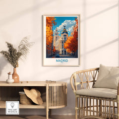 Madrid Wall Art Print showcasing vibrant city streets and autumn colors, perfect for home decor.