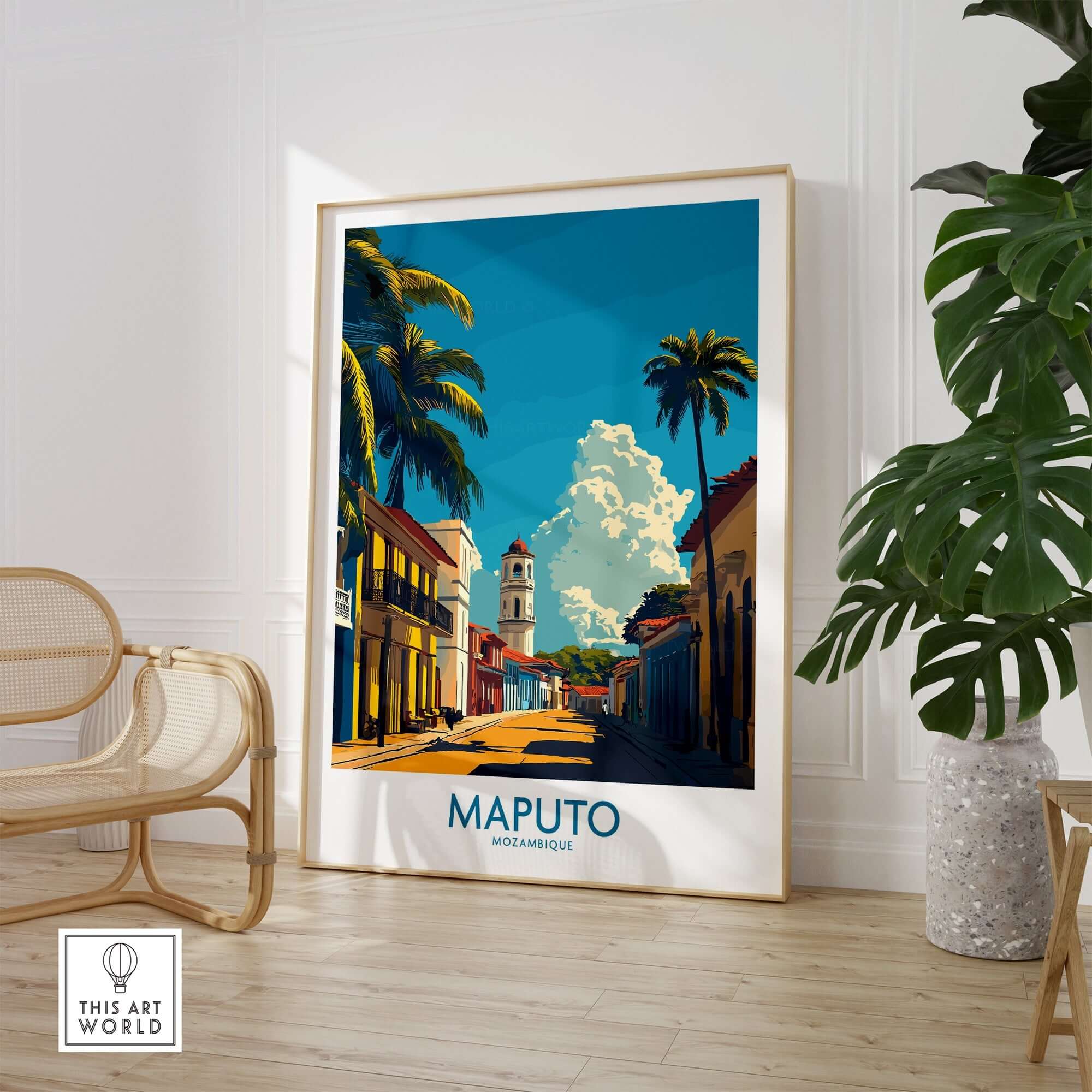 Maputo Travel Poster Mozambique showcasing vibrant culture and stunning landscapes of Mozambique in a beautiful print.