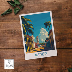 Maputo Travel Poster Mozambique showcasing vibrant scenery and architecture of Maputo, perfect for Africa travel lovers.