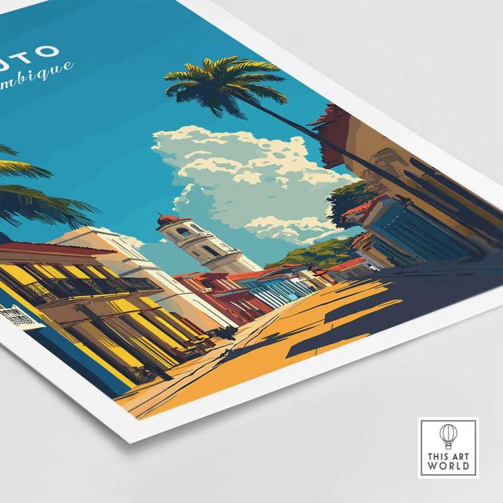 Maputo Travel Print showcasing vibrant cityscape, architecture, and culture of Mozambique's capital. Africa Travel Poster for home decor.