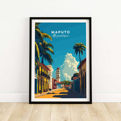 Maputo Travel Print Mozambique showcasing vibrant cityscape and architecture of Maputo, Mozambique.