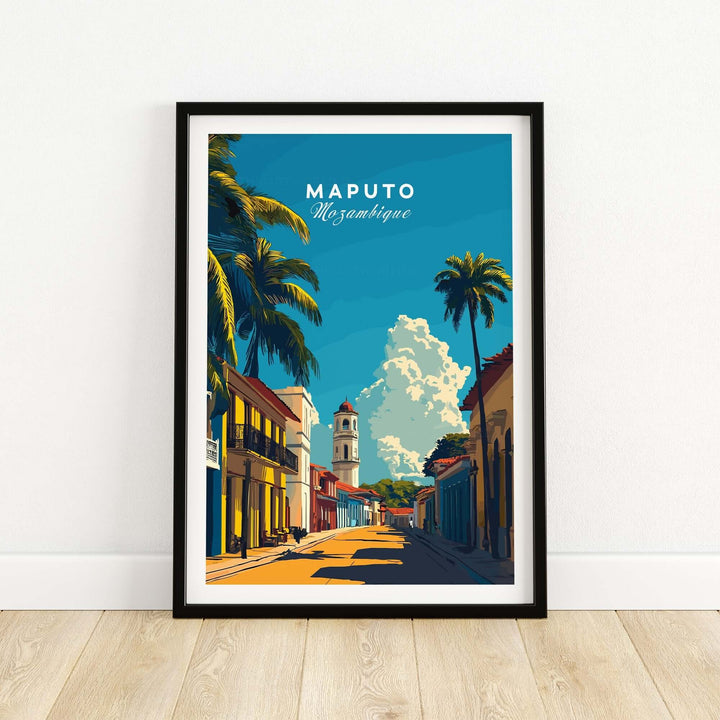 Maputo Travel Print Mozambique featuring vibrant cityscape, stunning architecture, and rich culture of Mozambique's capital, Africa Travel Poster