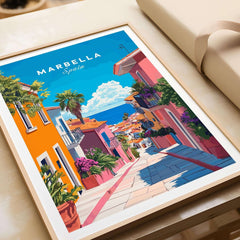 Marbella Poster featuring vibrant streets and architecture of Marbella, Spain, perfect for home decor.