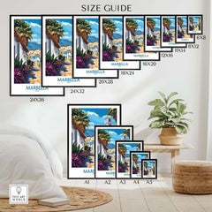 Marbella Print size guide showcasing various sizes of the Marbella Print for wall decor inspiration.