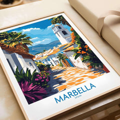 Marbella Print showcasing a vibrant street scene in Marbella, Spain, capturing luxury and elegance.