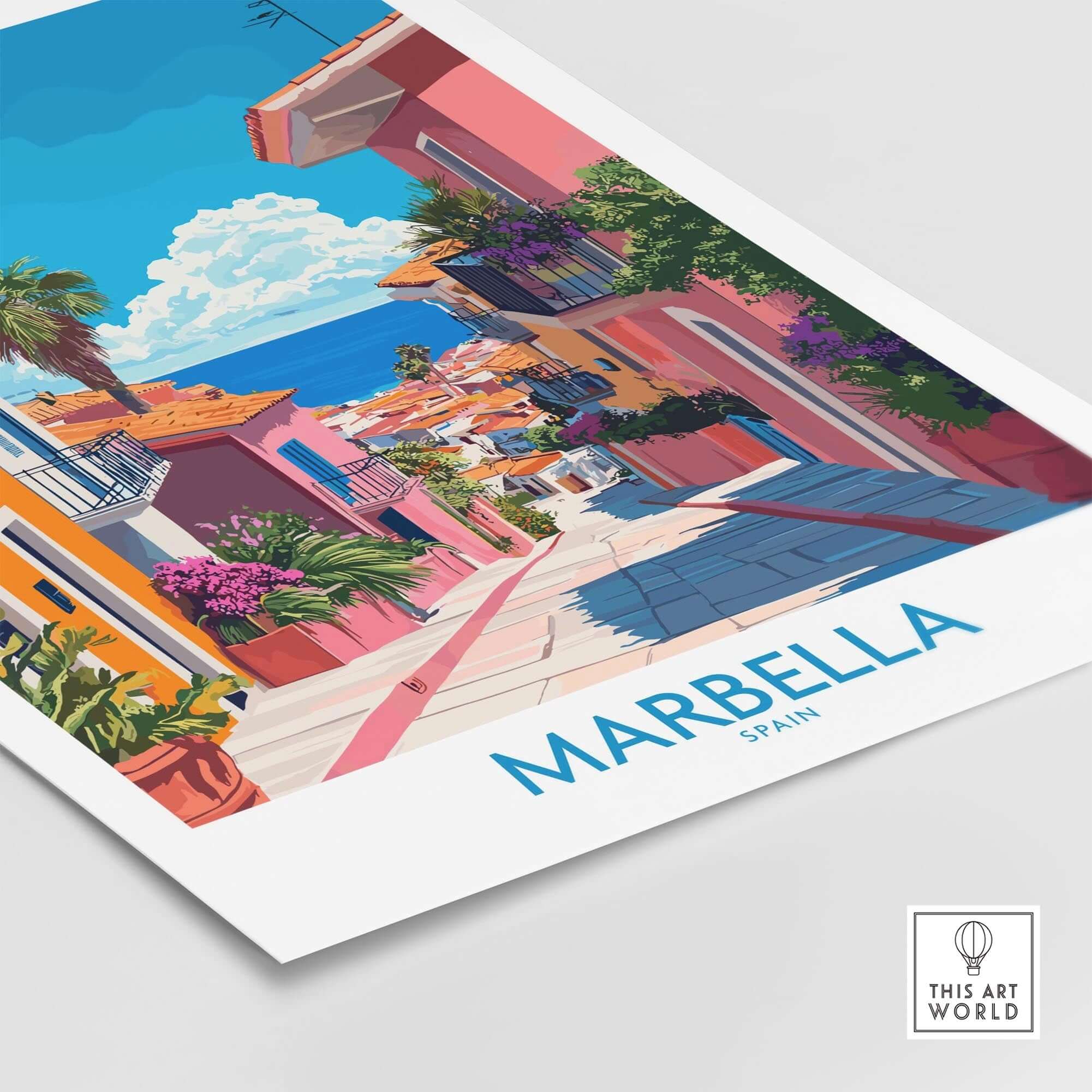Marbella Spain Wall Art Print featuring vibrant colors and stunning Mediterranean views.