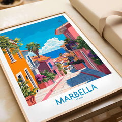 Marbella Spain Wall Art Print featuring colorful streets and Mediterranean views inspired by Marbella.