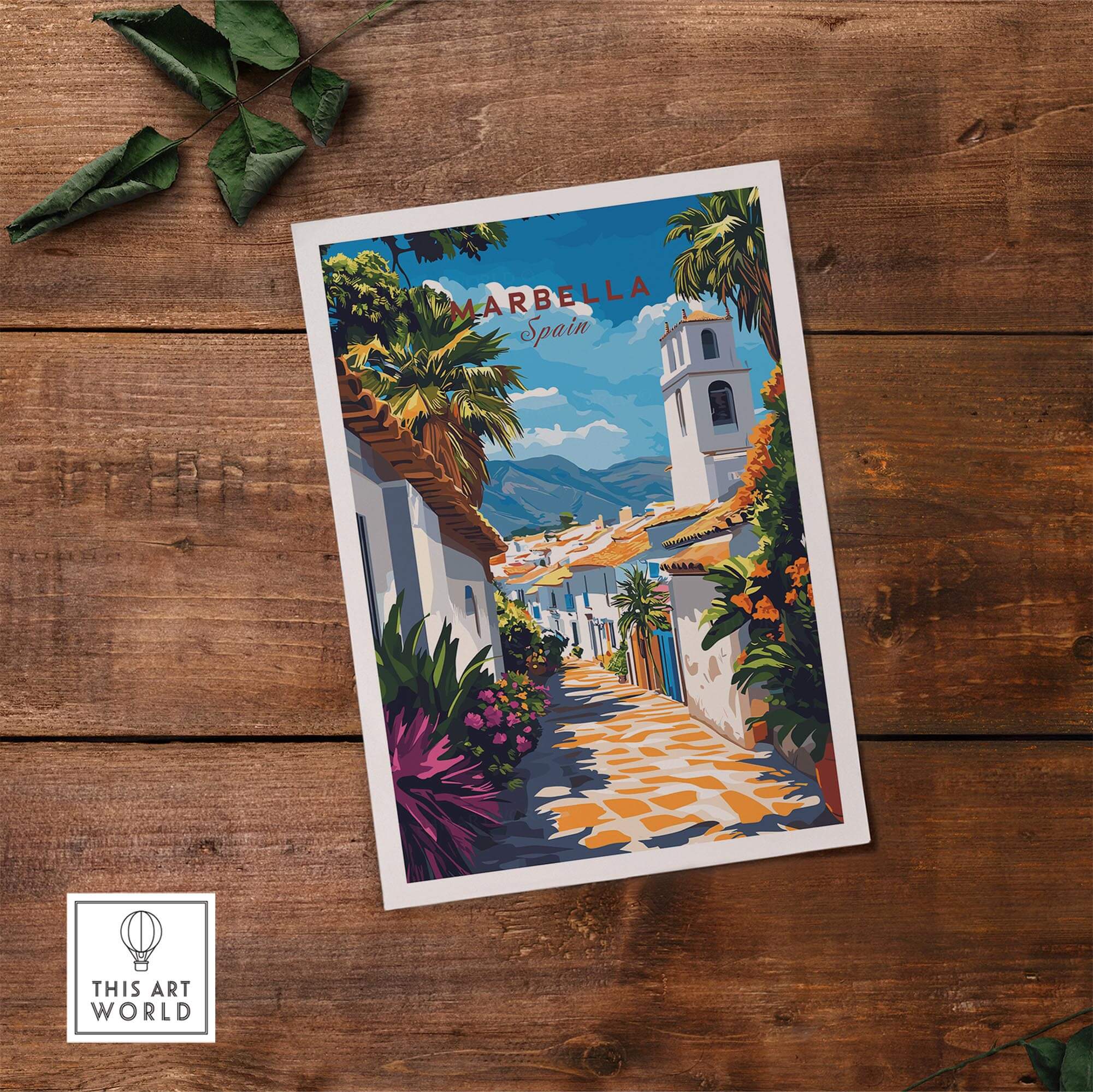 Marbella Wall Art showcasing a beautiful street scene in Marbella, Spain with vibrant colors and travel inspiration.