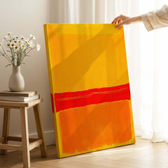 Mark Rothko No 5 No 22 Abstract Canvas Art Print Yellow Orange Red displayed with bold colors and modern decor.