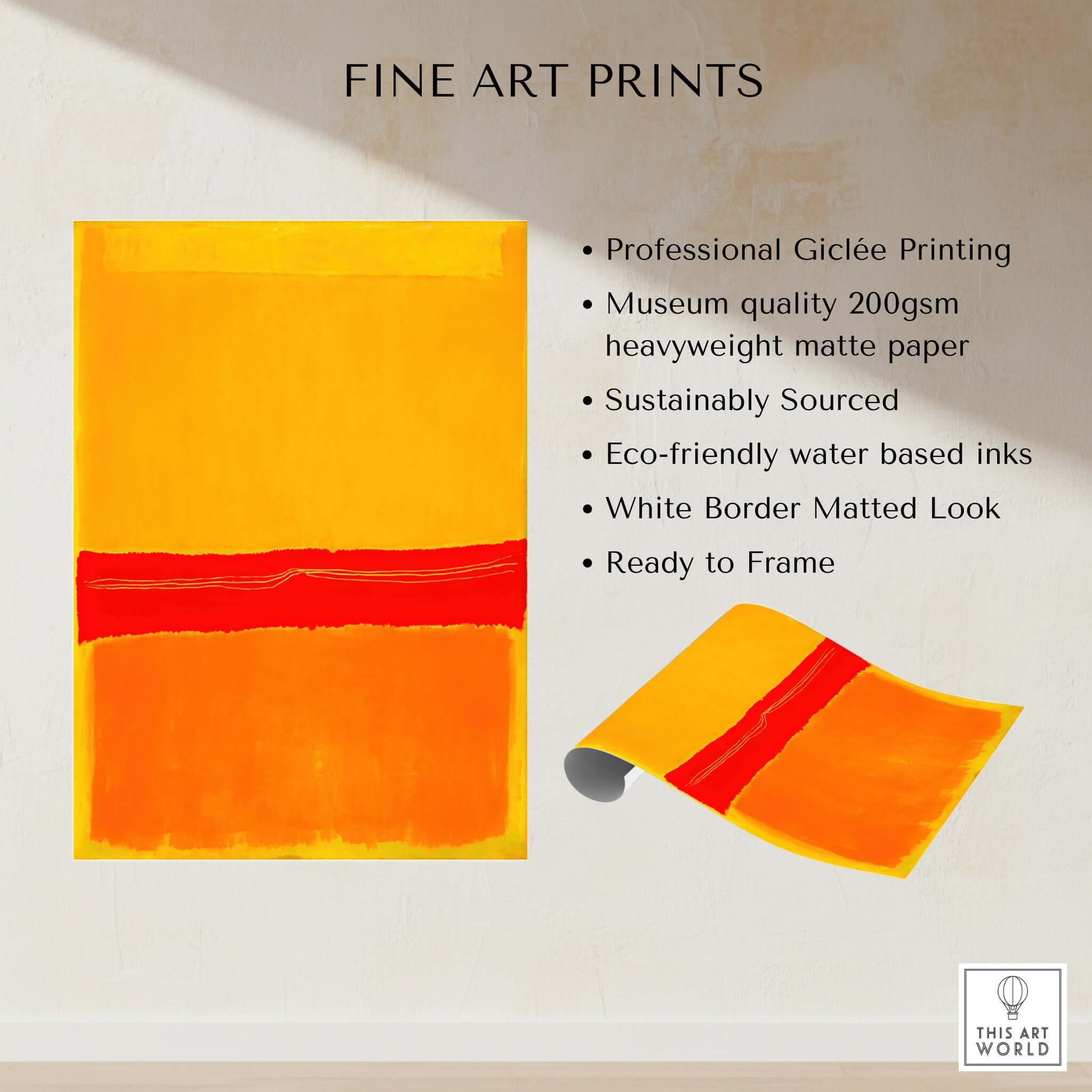 Mark Rothko No 5 No 22 Abstract Canvas Art Print Yellow Orange Red showcasing vibrant colors and professional printing details.