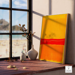 Mark Rothko No 5 No 22 Abstract Canvas Art Print Yellow Orange Red displayed in a bright contemporary interior setting.