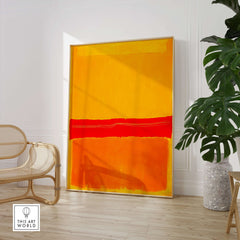 Mark Rothko No 5 No 22 Abstract Canvas Art Print Yellow Orange Red in bright room setting with modern decor.