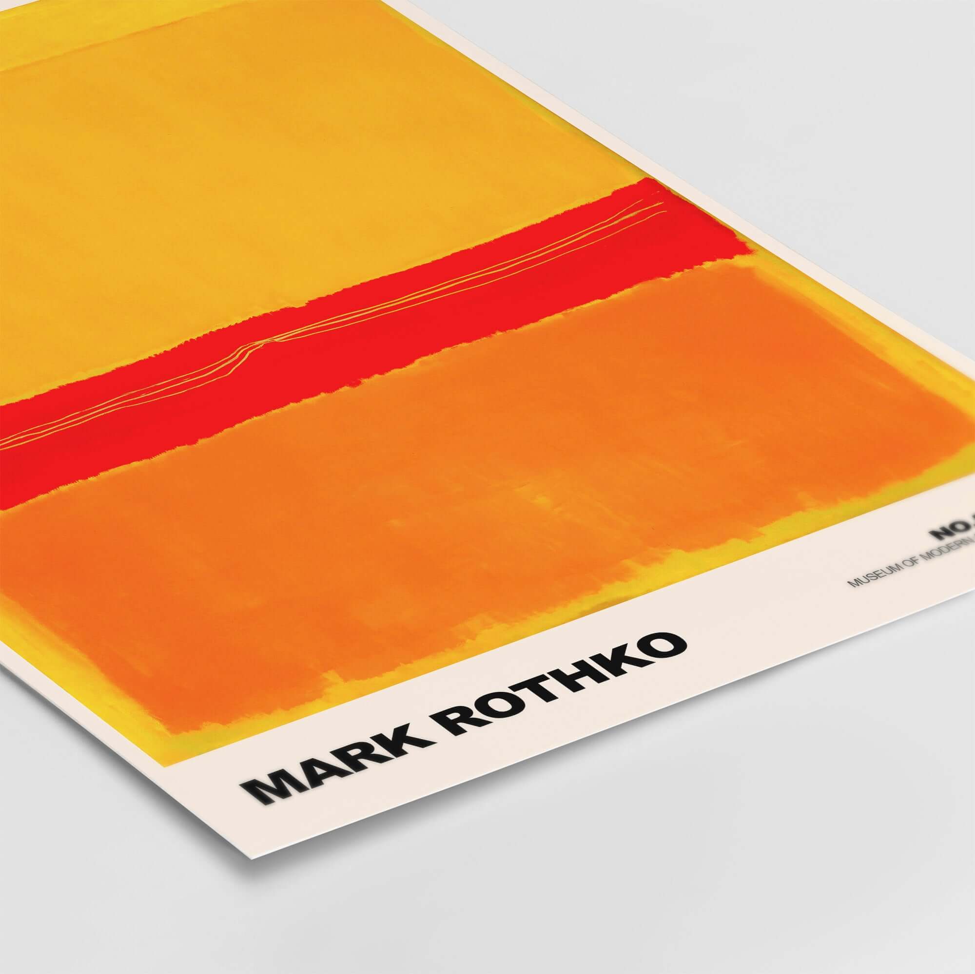 Mark Rothko No 5 No 22 Abstract Expressionist Print Red Orange Yellow Poster Wall Art on display.
