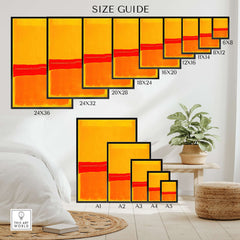 Mark Rothko No 5 No 22 Abstract Canvas Art Print Yellow Orange Red size guide showcasing various dimensions.