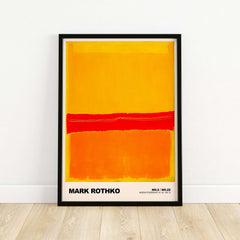 Mark Rothko No 5 No 22 Abstract Expressionist Print Red Orange Yellow Poster Wall Art displayed in a modern frame.