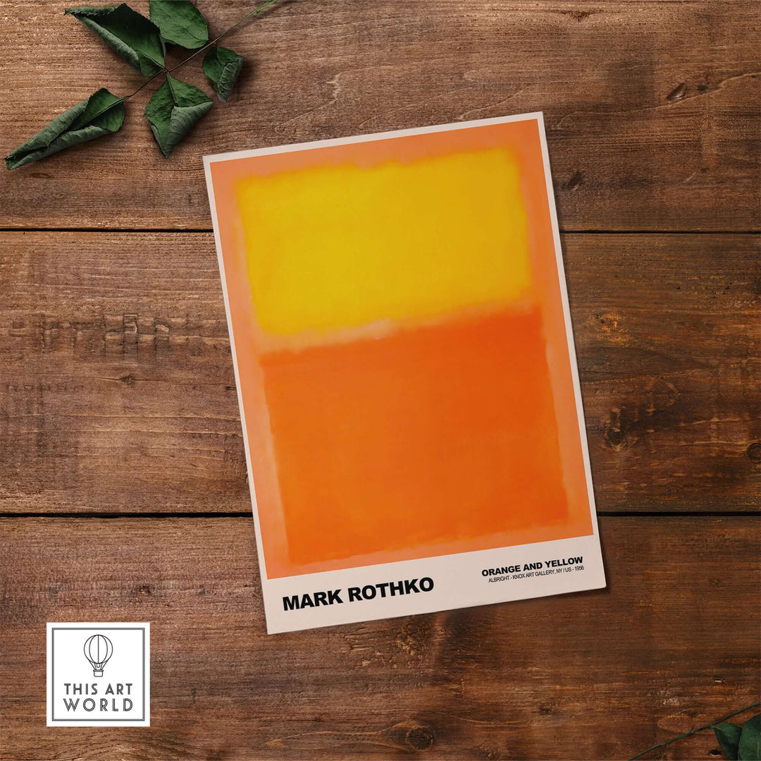 Mark Rothko 'Orange and Yellow' 1956 art print featuring vibrant colors, Abstract Expressionism style poster.