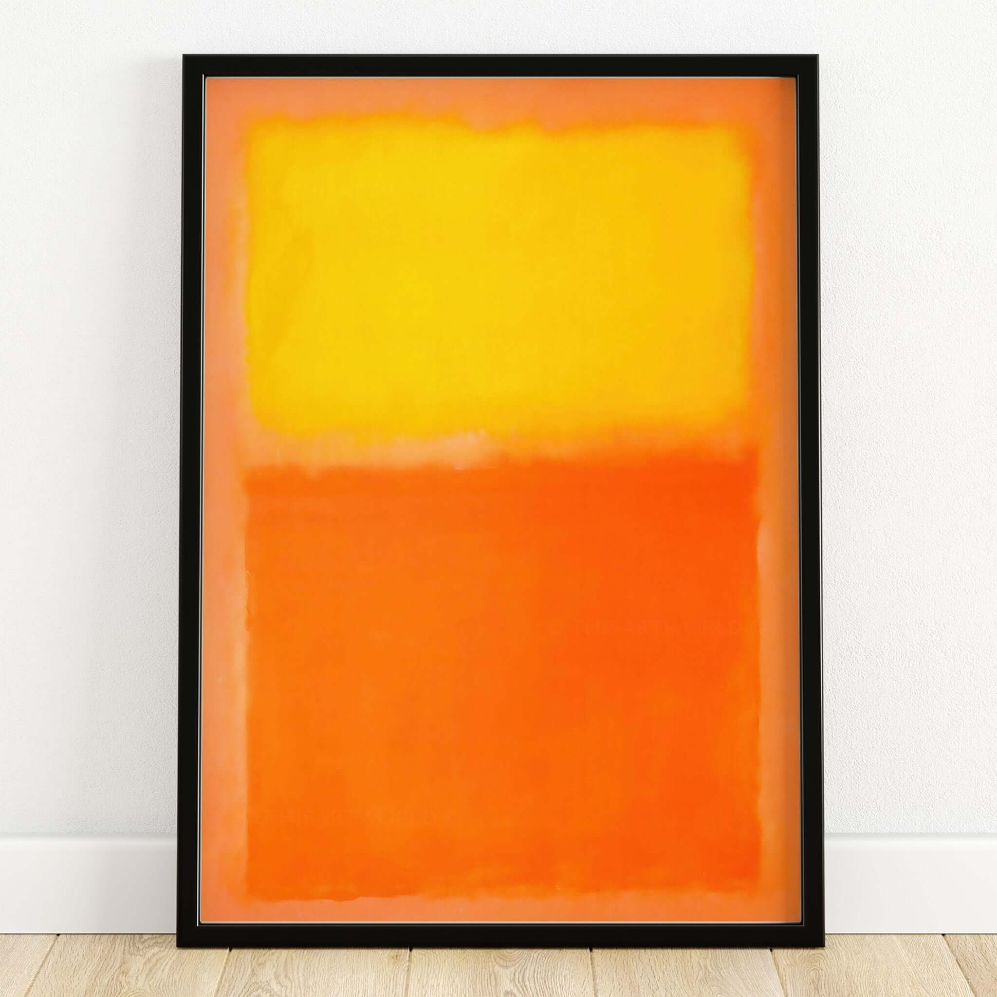 Mark Rothko Orange and Yellow 1956 Canvas Art Print framed artwork featuring vibrant orange and yellow hues.