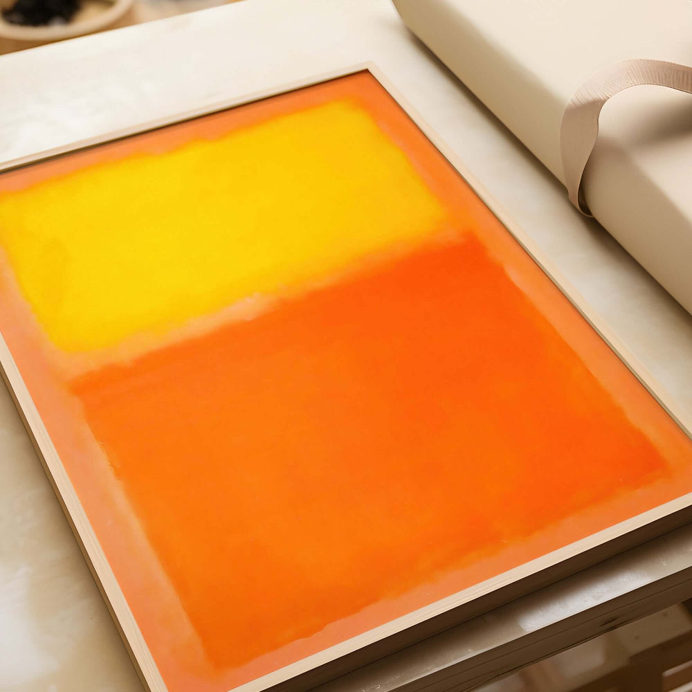 Mark Rothko Orange and Yellow 1956 Canvas Art Print showcasing vibrant orange and yellow hues in a modern frame.