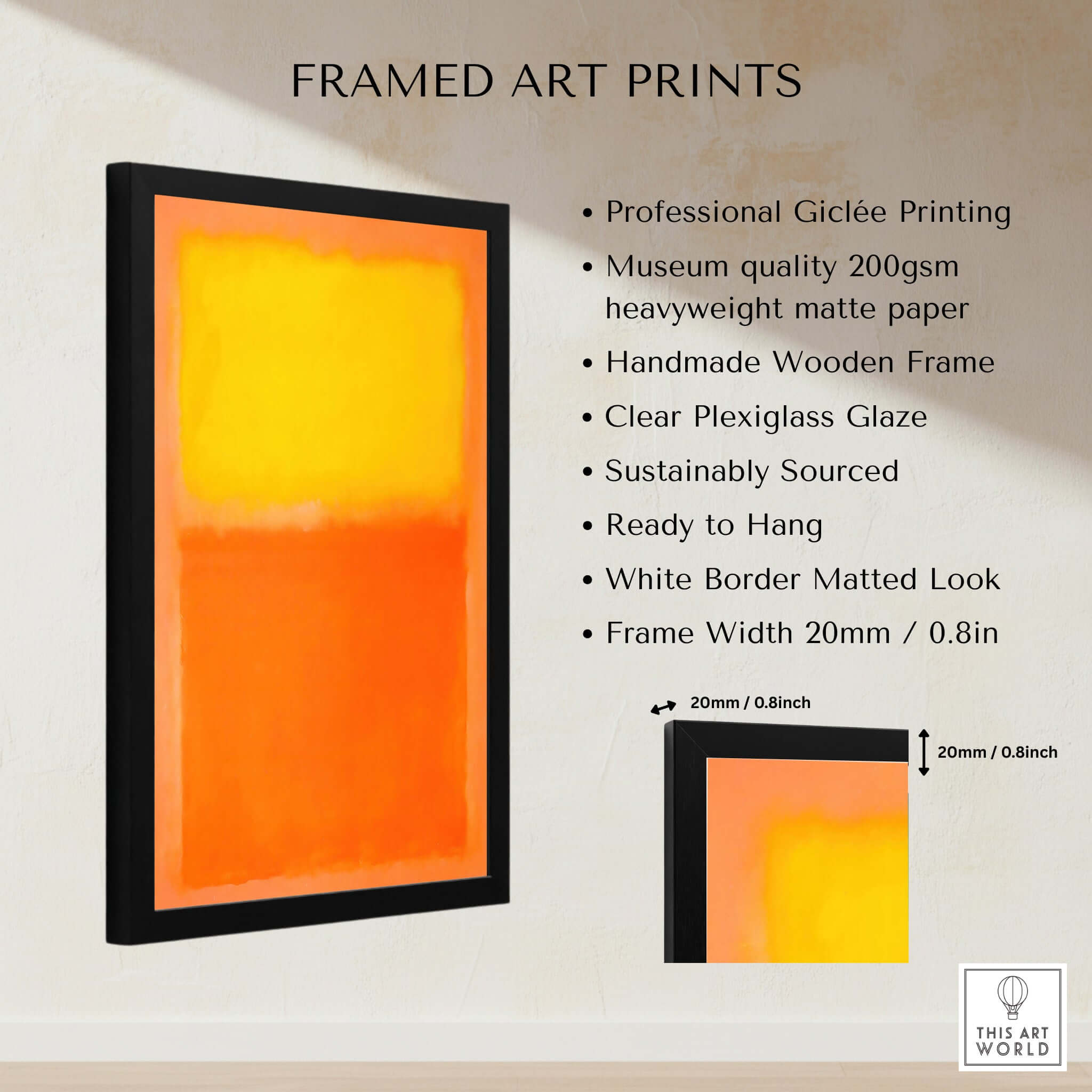 Mark Rothko Orange and Yellow 1956 Canvas Art Print framed with professional Giclée printing and sustainable materials.
