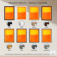 Framed prints color options showcasing Mark Rothko Orange and Yellow 1956 Canvas Art Print in various frame colors.