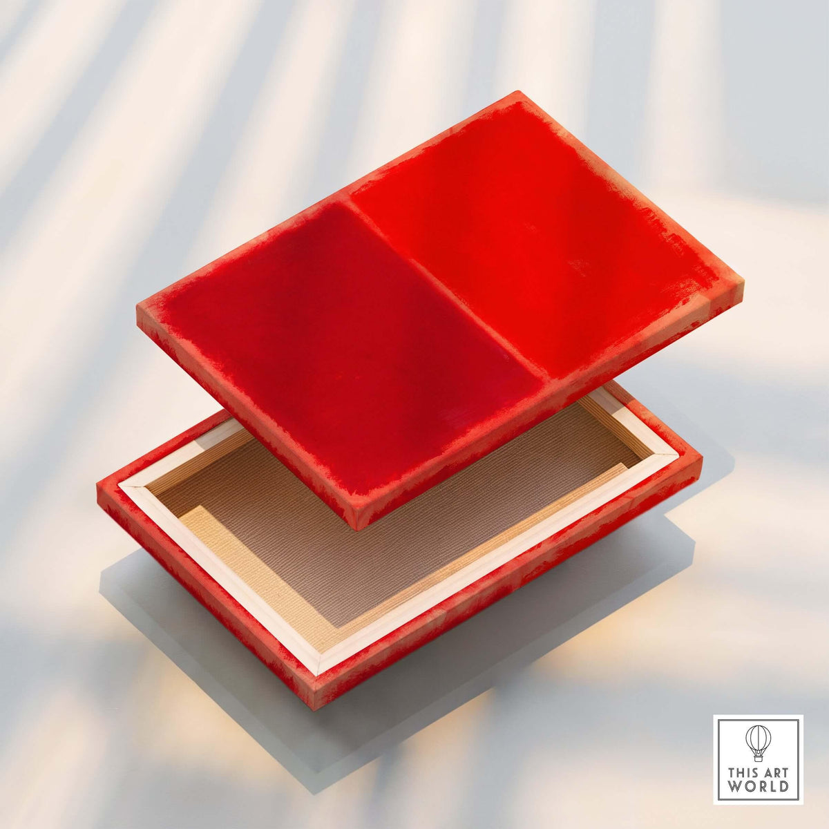 Mark Rothko Untitled Red on Red 1969 Abstract Canvas Art Print box open displaying its vibrant red interior.