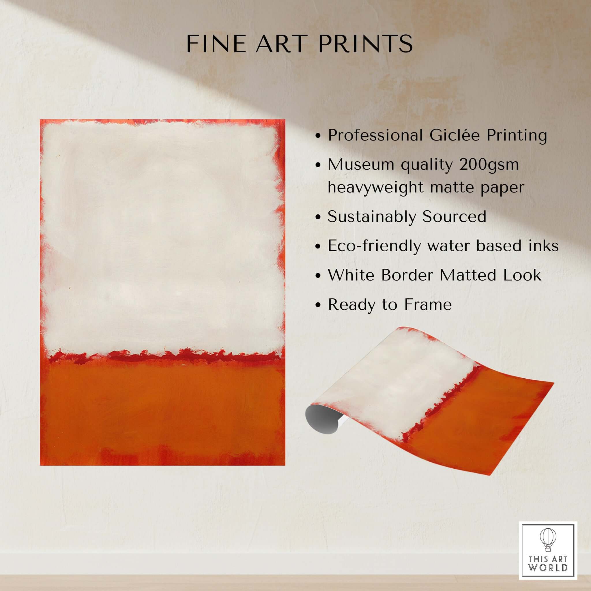 Mark Rothko Untitled 1969 Abstract Canvas Print - White Orange Color Field features professional giclée printing and eco-friendly inks.