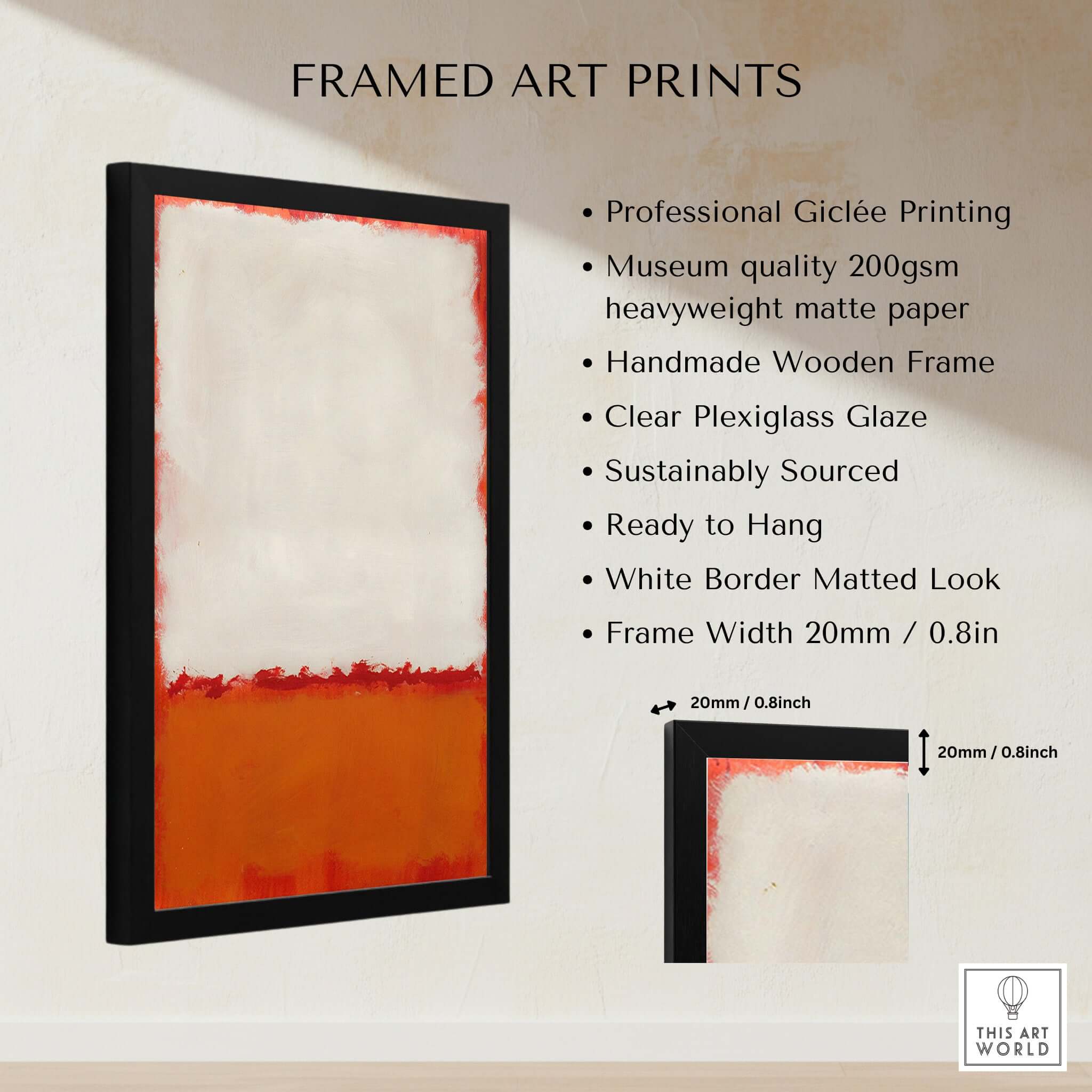 Mark Rothko Untitled 1969 Abstract Canvas Print - White Orange Color Field showcased as framed art print with detailed features.