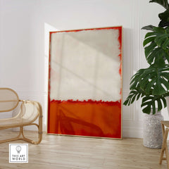 Mark Rothko Untitled 1969 Abstract Canvas Print - White Orange Color Field displayed in modern living room.
