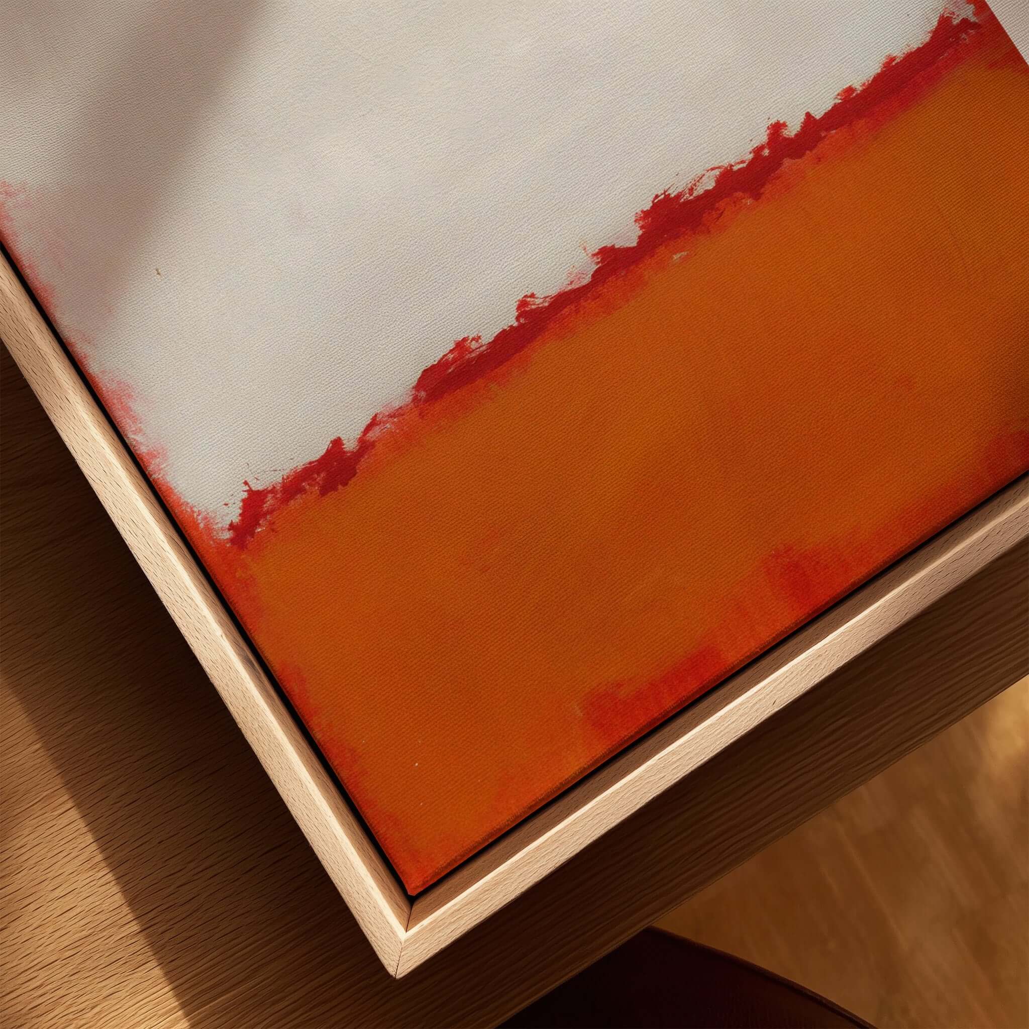 Mark Rothko Untitled 1969 Abstract Canvas Print - White Orange Color Field close-up of warm orange hues.