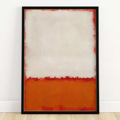 Mark Rothko Untitled 1969 Abstract Canvas Print - White Orange Color Field displayed in black frame.
