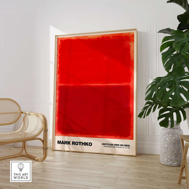 Mark Rothko Untitled Red on Red 1969 abstract art print in a modern interior setting