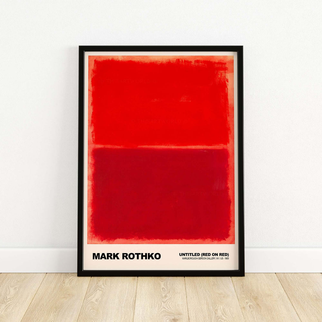 Mark Rothko Untitled Red on Red 1969 abstract art print poster featuring bold red rectangles in a modern frame.