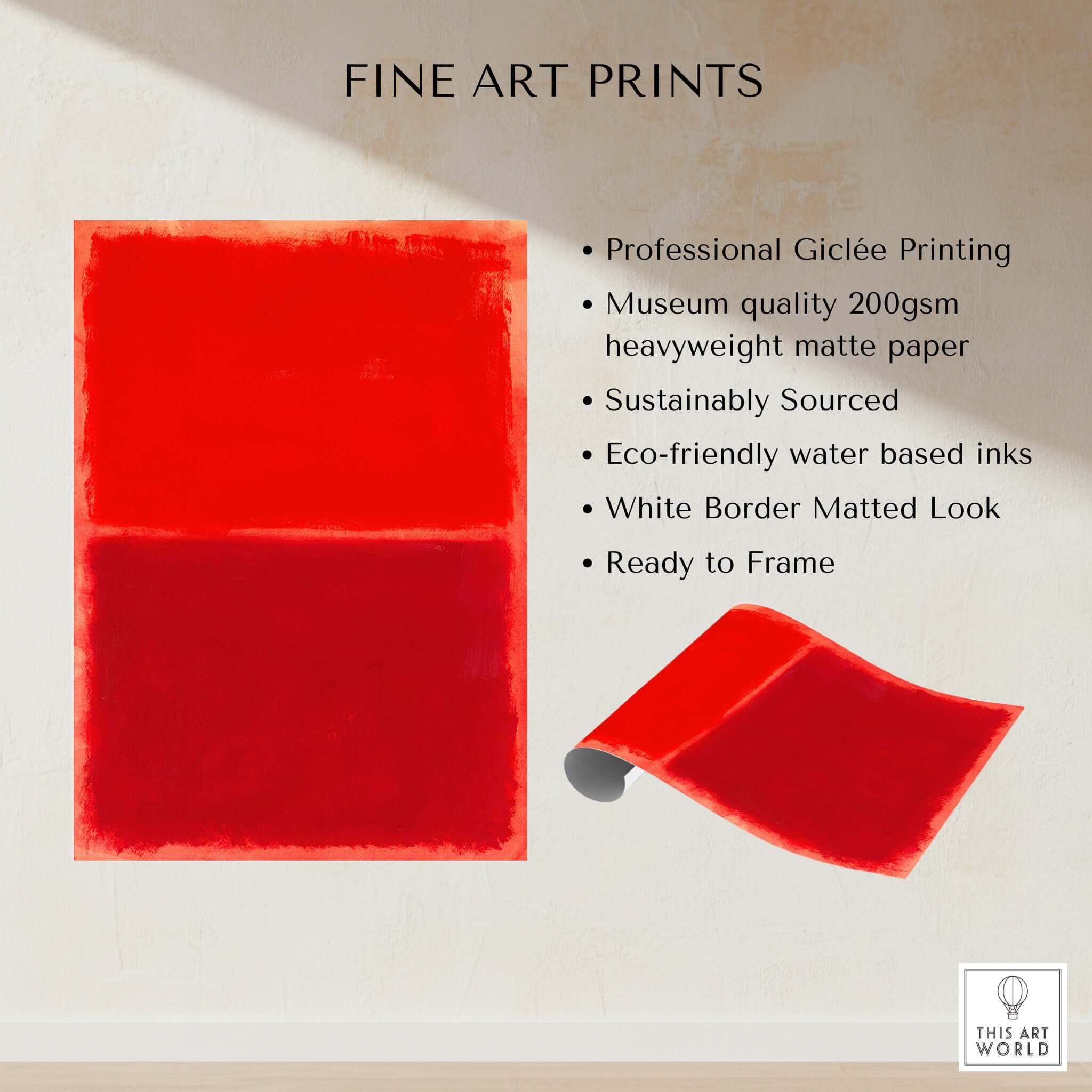 Mark Rothko Untitled Red on Red 1969 Abstract Canvas Art Print details including print quality and features.