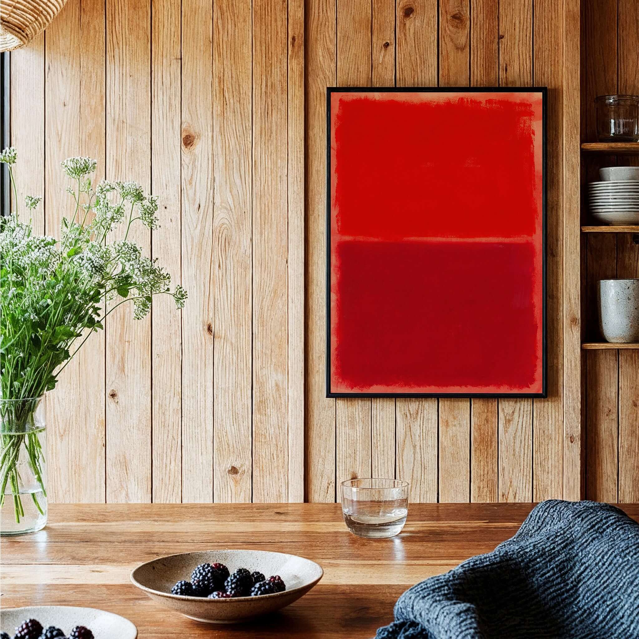 Mark Rothko Untitled Red on Red 1969 Abstract Canvas Art Print displayed in a cozy interior setting.