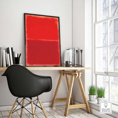 Mark Rothko Untitled Red on Red 1969 Abstract Canvas Art Print displayed in a modern workspace setting.