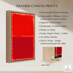 Mark Rothko Untitled Red on Red 1969 Abstract Canvas Art Print displayed in a handmade wooden frame with Giclée printing.