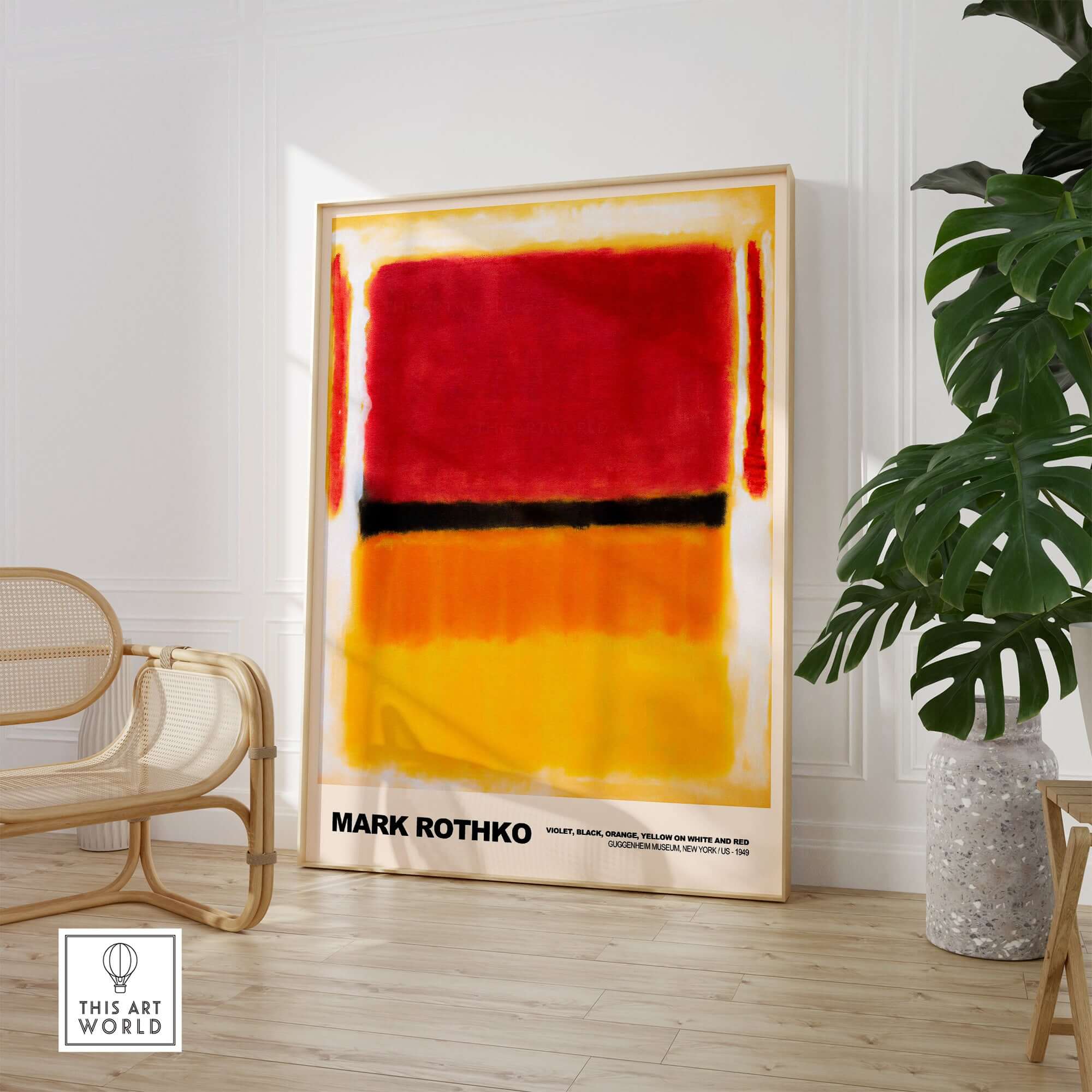 Mark Rothko Violet Black Orange Yellow 1949 Abstract Art Print Color Field Poster Guggenheim displayed in a stylish interior.