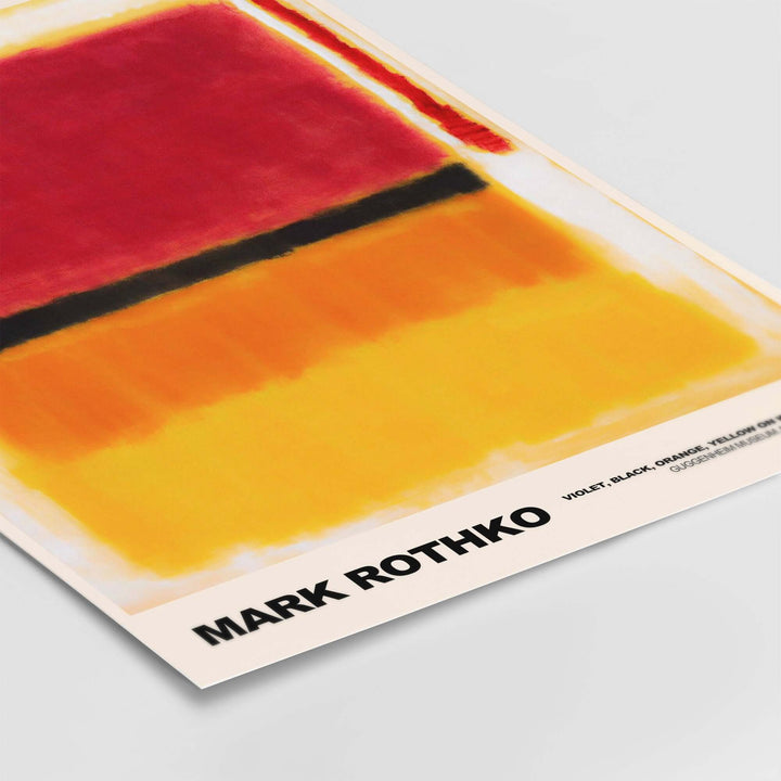 Mark Rothko 1949 abstract art print featuring violet, black, orange, and yellow color field design