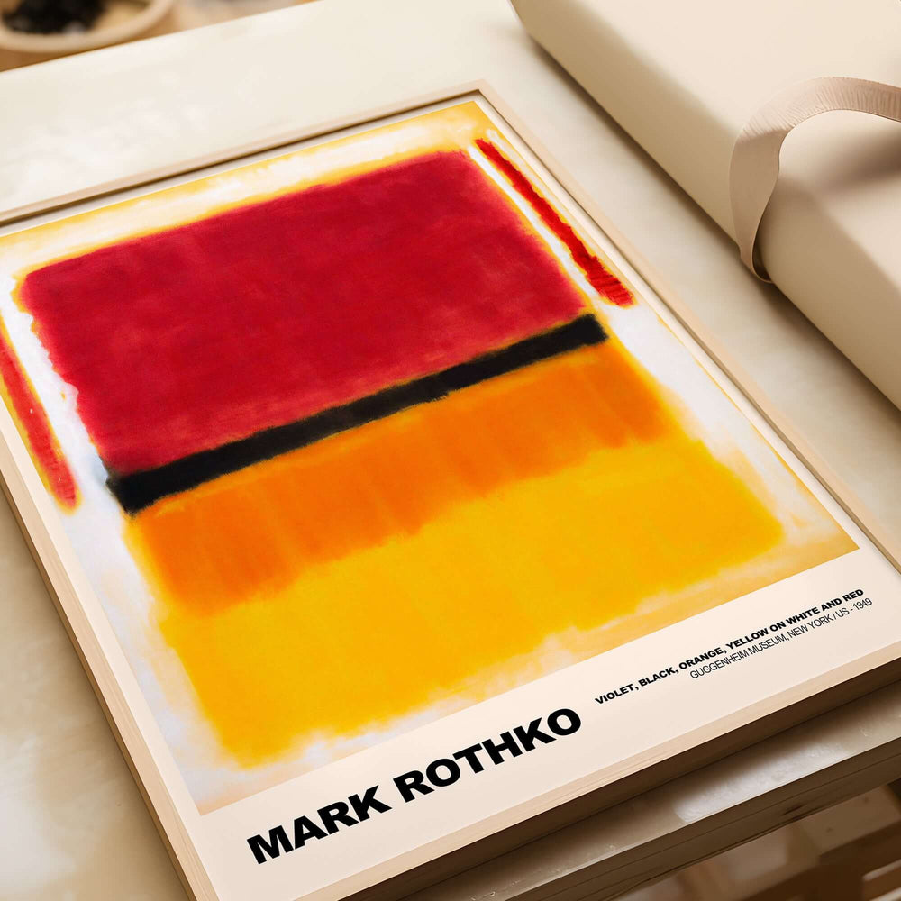 Mark Rothko Violet Black Orange Yellow 1949 Abstract Art Print Color Field Poster Guggenheim displayed on a wall.