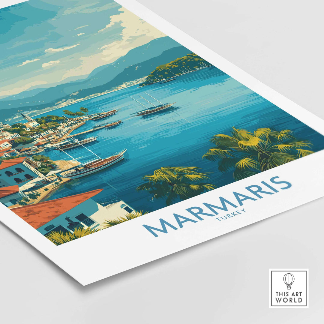 Marmaris Bay poster showcasing a vibrant Turkish coastline and serene Mediterranean landscape.