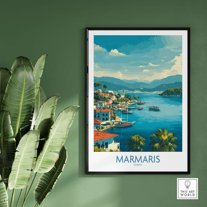 Marmaris Bay poster showcasing the Turkish coastline, perfect Mediterranean landscape wall art for travel enthusiasts.