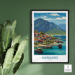 Marmaris Coast Poster - Turkish Riviera Art Print - Mediterranean Town Wall Decor featuring coastal scenery and vibrant colors.