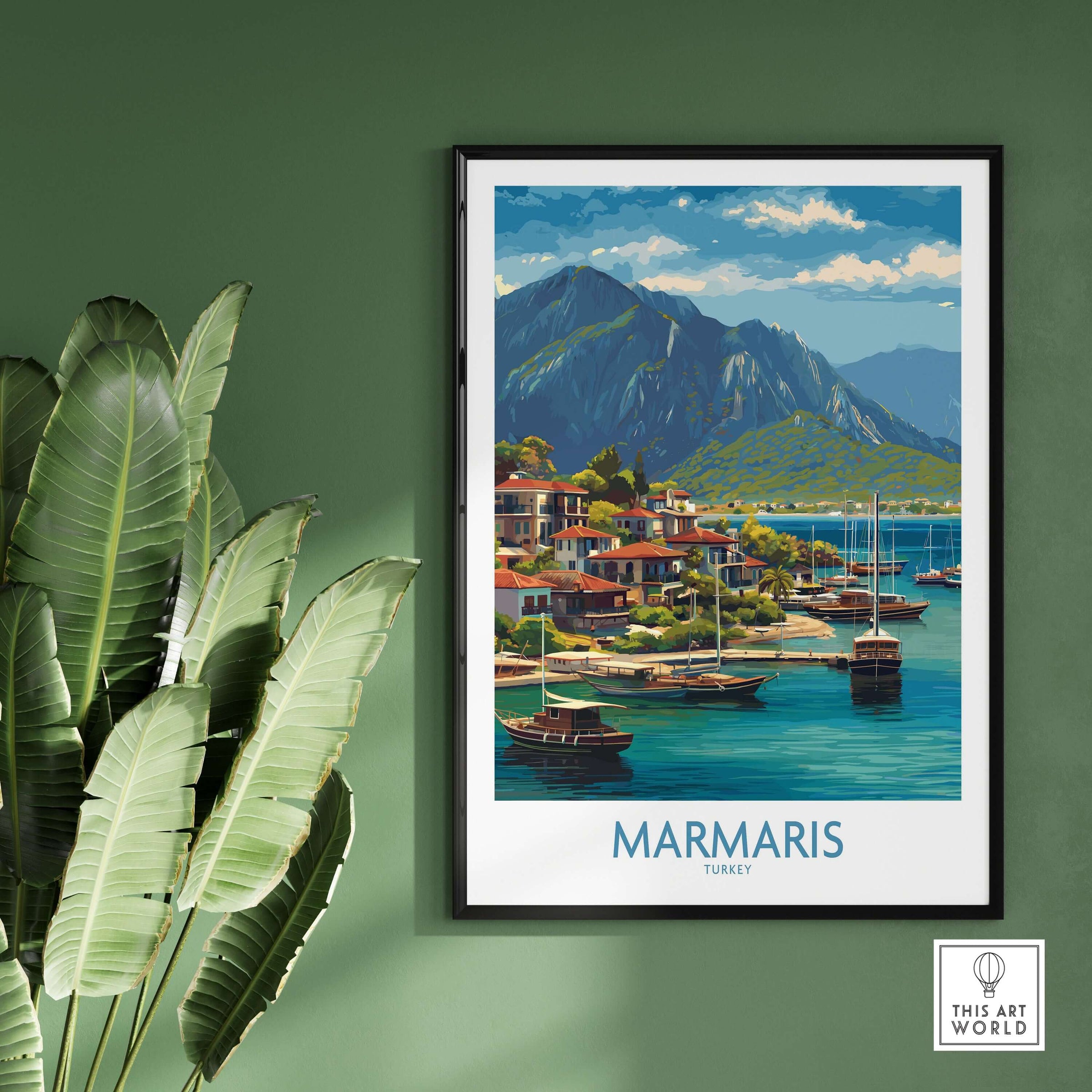 Marmaris Coast Poster - Turkish Riviera Art Print - Mediterranean Town Wall Decor featuring coastal scenery and vibrant colors.