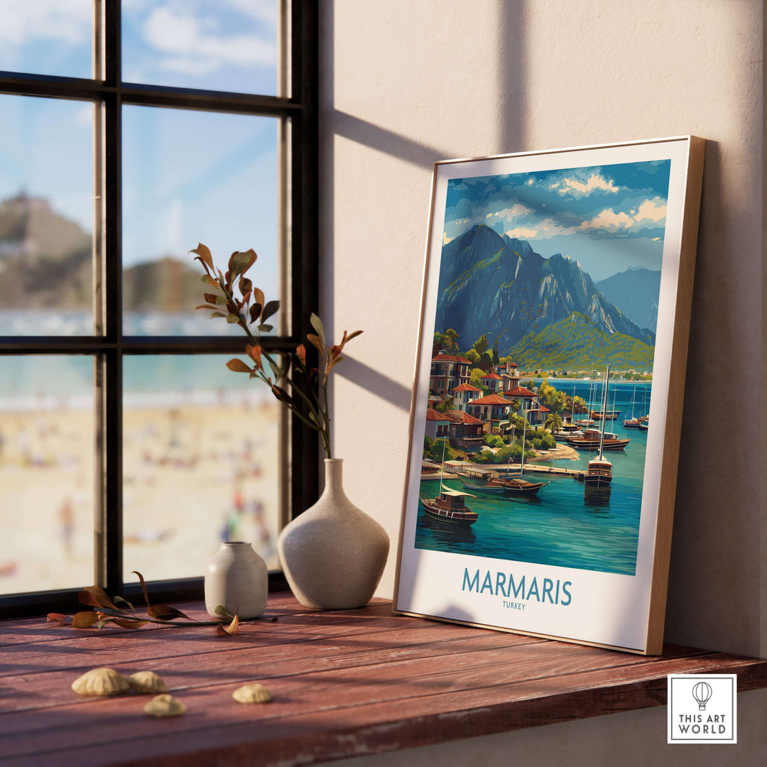 Marmaris Coast poster showcasing a vibrant Mediterranean town by the waterfront, perfect for coastal wall decor.