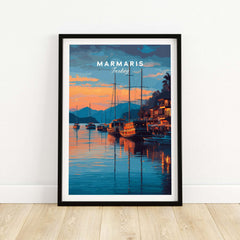Marmaris Marina Poster - Turkish Sunset Travel Print - Yacht Wall Art showcasing yachts at sunset in Turkey.