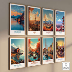 Marmaris Sunset Harbor Poster - Turkey Yacht Art Print - Coastal Wall Decor displayed among various city art prints.
